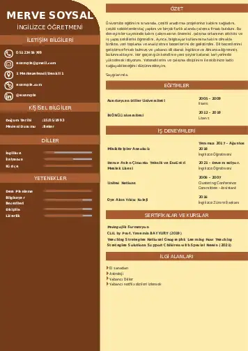 Yabancı Dil Öğretmeni Cv Örnekleri cv indir